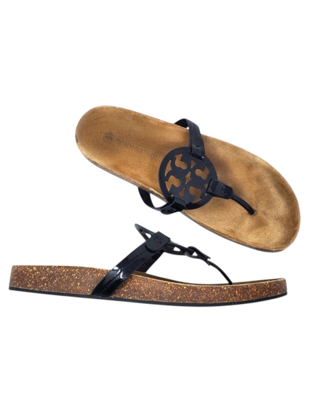 Tory Burch Miller Cloud Sandals Patent Leather Perfect Black 85016 Size 12 M
